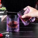 KAMMAK Crystal Whiskey Glasses Set, 8.12 oz (240 ml) Purple Old Fashioned Tumbler, Hand Blown Thick Base Colored Glass with Delicate Rim & Seamless Design for Scotch, Bourbon,...