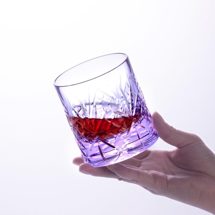 KAMMAK Crystal Whiskey Glasses Set, 8.12 oz (240 ml) Purple Old Fashioned Tumbler, Hand Blown Thick Base Colored Glass with Delicate Rim & Seamless Design for Scotch, Bourbon,...