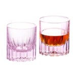 KAMMAK Crystal Whiskey Glasses Set of 2, 7.61 oz (225 ml) Hand Blown Old Fashioned Tumbler, Pink Thick Base Glass with Delicate Rim & Seamless Design for Scotch, Bourbon,...