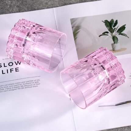 KAMMAK Crystal Whiskey Glasses Set of 2, 7.61 oz (225 ml) Hand Blown Old Fashioned Tumbler, Pink Thick Base Glass with Delicate Rim & Seamless Design for Scotch, Bourbon,...