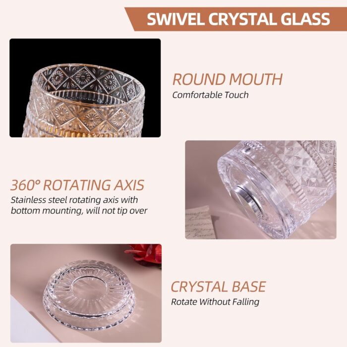 KAMMAK Crystal Whiskey Glasses Set of 2, 8.79 oz Rotatable Old Fashioned Glasses with Luxury Box, Spinning Wine Glass with Stress Relief, Gifts for Scotch, Bourbon, Liquor and...