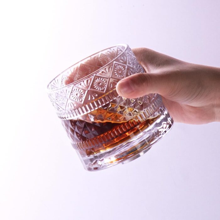 KAMMAK Crystal Whiskey Glasses Set of 2, 8.79 oz Rotatable Old Fashioned Glasses with Luxury Box, Spinning Wine Glass with Stress Relief, Gifts for Scotch, Bourbon, Liquor and...