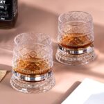 KAMMAK Crystal Whiskey Glasses Set of 2, 8.79 oz Rotatable Old Fashioned Glasses with Luxury Box, Spinning Wine Glass with Stress Relief, Gifts for Scotch, Bourbon, Liquor and...