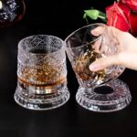 KAMMAK Crystal Whiskey Glasses Set of 2, 8.79 oz Rotatable Old Fashioned Glasses with Luxury Box, Spinning Wine Glass with Stress Relief, Gifts for Scotch, Bourbon, Liquor and...