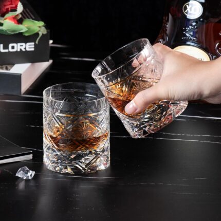 KAMMAK Old Fashioned Crystal Whiskey Glasses Set of 2, 8.45 oz (250 ml) Handmade Thick Base Tumbler with Delicate Rim & Seamless Design for Scotch, Bourbon, Cocktails, Lead-Free...