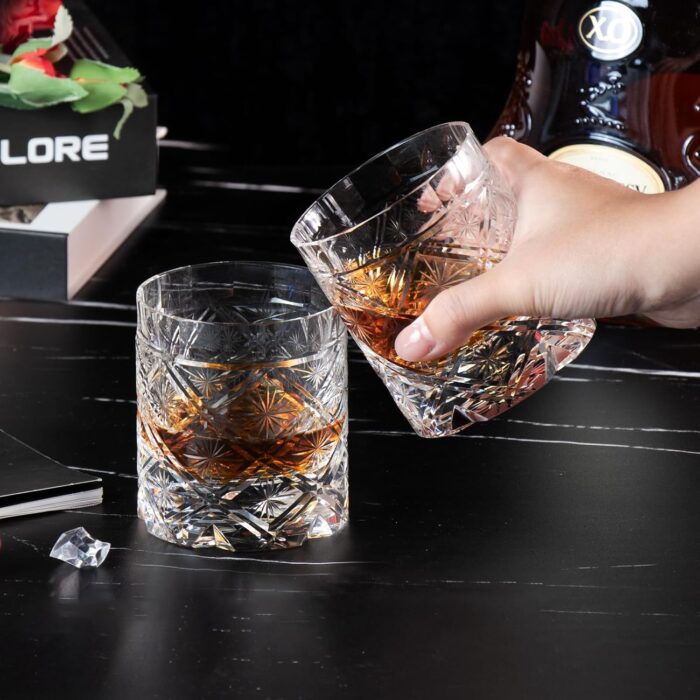 KAMMAK Old Fashioned Crystal Whiskey Glasses Set of 2, 8.45 oz (250 ml) Handmade Thick Base Tumbler with Delicate Rim & Seamless Design for Scotch, Bourbon, Cocktails, Lead-Free...