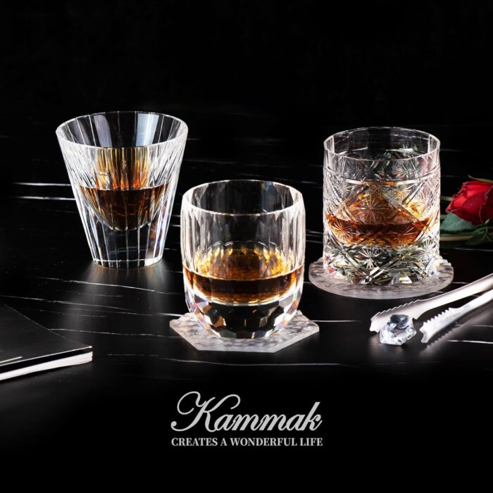 KAMMAK Whiskey Glasses Set of 2, 5.07 oz (150 ml) Hand Blown Crystal Tumbler with Delicate Rim, Lead-Free Thick Base & Seamless Design for Neat Scotch, Bourbon, and Craft Cocktails