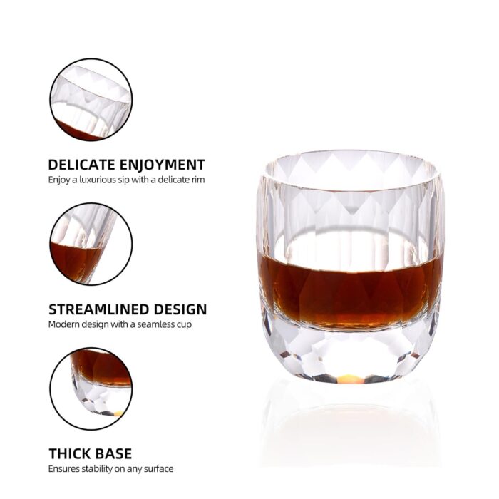 KAMMAK Whiskey Glasses Set of 2, 7.1 oz (210 ml) Old Fashioned Tumbler, Thick Base Crystal Glass with Delicate Rim & Seamless Design for Scotch, Bourbon, Cocktails, Lead-Free...