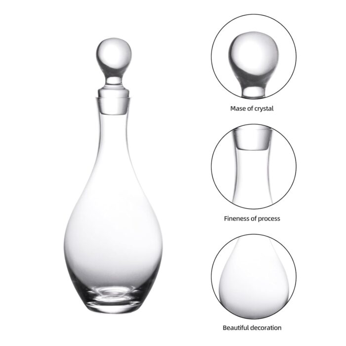 Crystal Wine Decanter, 1600ml Glass Decanter with Stopper, Elegant Red Wine Carafe, Unique Wine Aerator for Bar, Party, Anniversary, Home, Banquet, Idea Gift for Men... KAMMAK 8SXLJ003-US glass decanter shape and proportion detail image 3