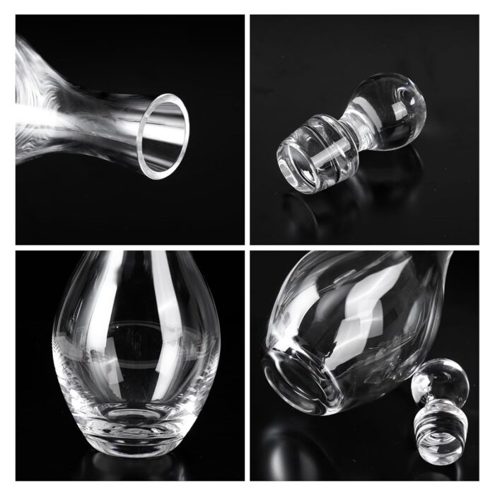 Crystal Wine Decanter, 1600ml Glass Decanter with Stopper, Elegant Red Wine Carafe, Unique Wine Aerator for Bar, Party, Anniversary, Home, Banquet, Idea Gift for Men... KAMMAK 8SXLJ003-US glass decanter close-up material texture detail image 4