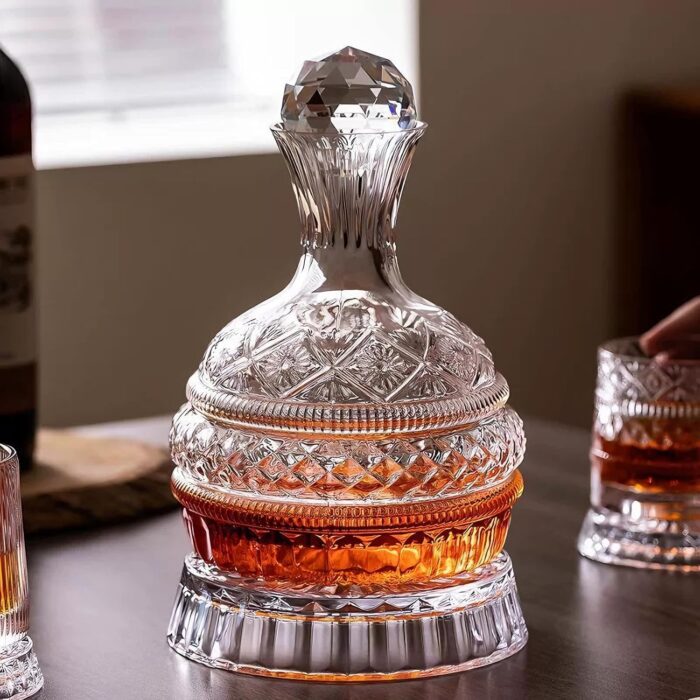 Crystal Wine Decanter, 1600ml Rotatable Glass Decanter with Stopper, Lead-Free Elegant Red Wine Carafe, Unique Wine Aerator for Bar, Party, Anniversary, Home, Banquet, Idea Gift...