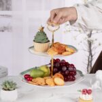 KAMMAK 2-Tier Porcelain Cupcake Stand Serving Tray, Dessert Plates Cake Fruit Candy Display Tower, Reusable Pastry Platter for Wedding Birthday Baby Shower Tea Party Decorations...