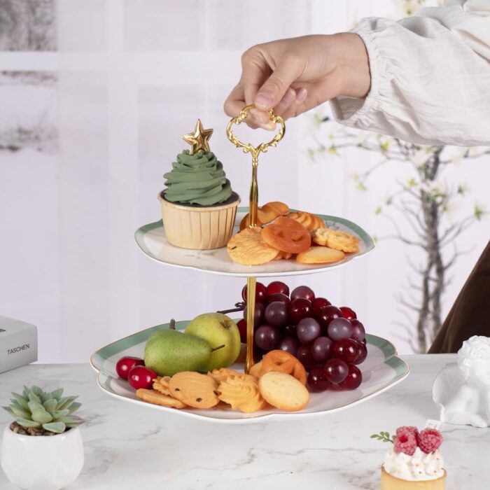 KAMMAK 2-Tier Porcelain Cupcake Stand Serving Tray, Dessert Plates Cake Fruit Candy Display Tower, Reusable Pastry Platter for Wedding Birthday Baby Shower Tea Party Decorations...