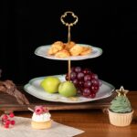 KAMMAK 2-Tier Porcelain Cupcake Stand Serving Tray, Dessert Plates Cake Fruit Candy Display Tower, Reusable Pastry Platter for Wedding Birthday Baby Shower Tea Party Decorations...