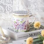 KAMMAK Bone China Mugs 15oz Coffee Mugs with Lid and Infuser, Tea Cup Porcelain Espresso Mug Fine Ceramic Tea Cups Cute Drinking Mug for Cappuccino, Latte, Coco, Americano