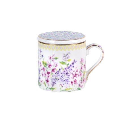 KAMMAK Bone China Mugs 15oz Coffee Mugs with Lid and Infuser, Tea Cup Porcelain Espresso Mug Fine Ceramic Tea Cups Cute Drinking Mug for Cappuccino, Latte, Coco, Americano