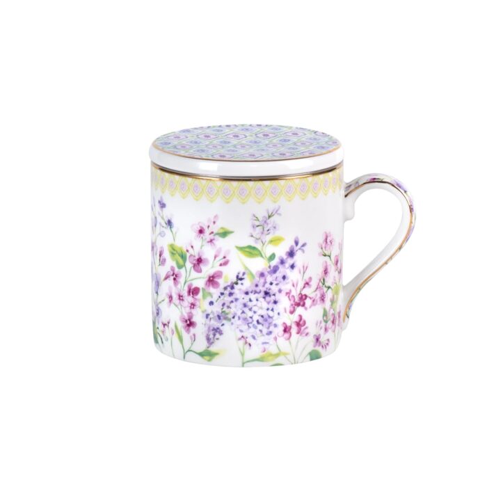 KAMMAK Bone China Mugs 15oz Coffee Mugs with Lid and Infuser, Tea Cup Porcelain Espresso Mug Fine Ceramic Tea Cups Cute Drinking Mug for Cappuccino, Latte, Coco, Americano