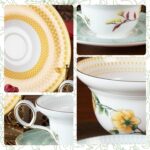 KAMMAK Ceramic Coffee Cups Saucers Set of 2, Porcelain Espresso Cups with Saucers, 5.92 oz Handmade Elegant Bone China Tea Cup, Ceramic Floral Pattern Demitasse for Latte,...
