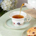 KAMMAK Ceramic Coffee Cups Saucers Set of 2, Porcelain Espresso Cups with Saucers, 5.92 oz Handmade Elegant Bone China Tea Cup, Ceramic Floral Pattern Demitasse for Latte,...