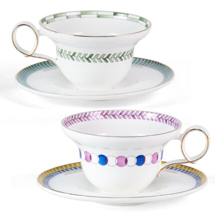 KAMMAK Ceramic Coffee Cups Saucers Set of 2, Porcelain Espresso Cups with Saucers, 5.92 oz Handmade Elegant Bone China Tea Cup, Ceramic Floral Pattern Demitasse for Latte,...