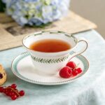 KAMMAK Ceramic Coffee Cups Saucers Set of 2, Porcelain Espresso Cups with Saucers, 5.92 oz Handmade Elegant Bone China Tea Cup, Ceramic Floral Pattern Demitasse for Latte,...