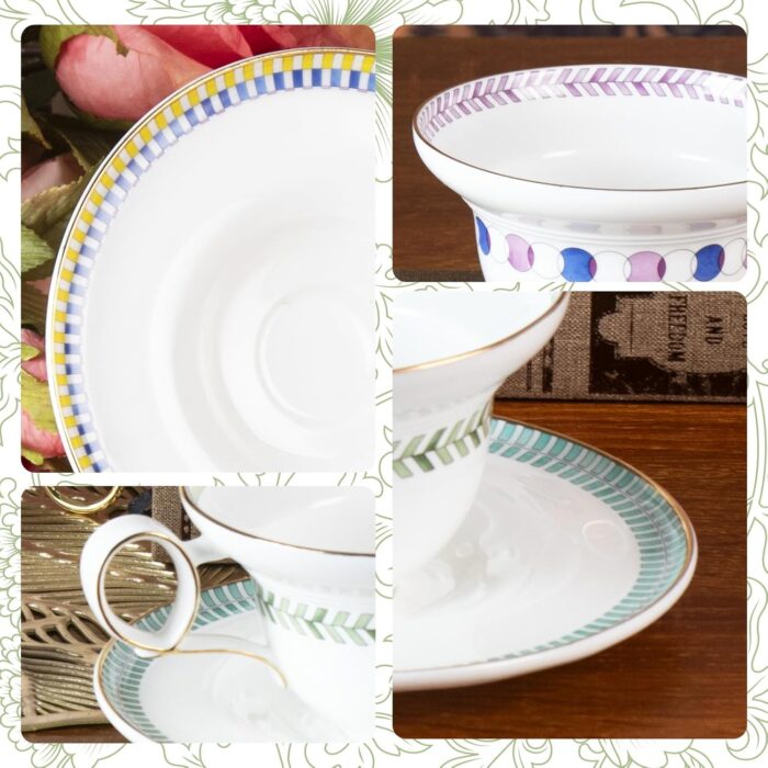 KAMMAK Ceramic Coffee Cups Saucers Set of 2, Porcelain Espresso Cups with Saucers, 5.92 oz Handmade Elegant Bone China Tea Cup, Ceramic Floral Pattern Demitasse for Latte,...