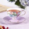 KAMMAK Ceramic Coffee Cups Saucers Set of 2, Porcelain Espresso Cups with Saucers, 6.52 oz Handmade Elegant Bone China Tea Cup, Ceramic Floral Pattern Demitasse for Latte,... KAMMAK 8CZRX007+08 ceramic cup and saucer scale and proportion view image 6