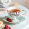 KAMMAK Ceramic Coffee Cups Saucers Set of 2, Porcelain Espresso Cups with Saucers, 6.52 oz Handmade Elegant Bone China Tea Cup, Ceramic Floral Pattern Demitasse for Latte,... KAMMAK 8CZRX007+08 ceramic cup and saucer styled home decor setting image 5