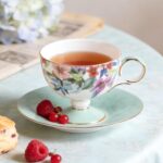 KAMMAK Ceramic Coffee Cups Saucers Set of 2, Porcelain Espresso Cups with Saucers, 6.52 oz Handmade Elegant Bone China Tea Cup, Ceramic Floral Pattern Demitasse for Latte,...