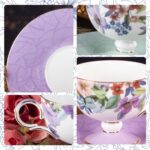 KAMMAK Ceramic Coffee Cups Saucers Set of 2, Porcelain Espresso Cups with Saucers, 6.52 oz Handmade Elegant Bone China Tea Cup, Ceramic Floral Pattern Demitasse for Latte,...