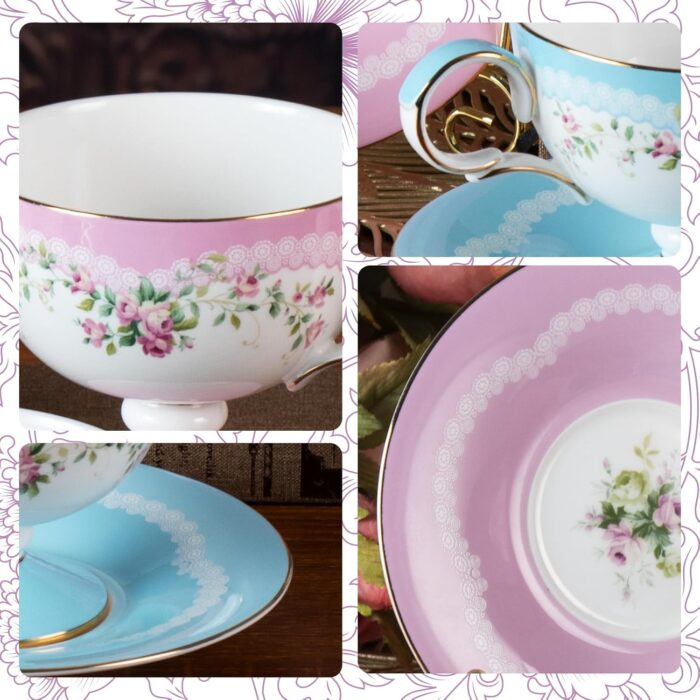 KAMMAK Ceramic Coffee Cups Saucers Set of 2, Porcelain Espresso Cups with Saucers, 6.52 oz Handmade Elegant Bone China Tea Cup, Ceramic Floral Pattern Demitasse for Latte,...