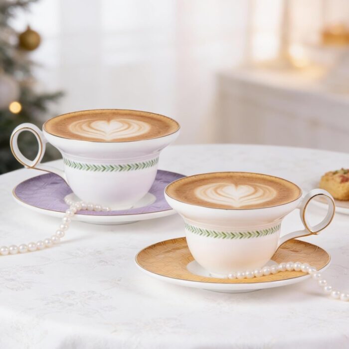 KAMMAK Ceramic Coffee Cups Saucers Set of 2, Porcelain Espresso Cups with Saucers, 5.92 oz Handmade Elegant Bone China Tea Cup, Ceramic Floral Pattern Demitasse for Latte,... KAMMAK Ceramic Coffee Cups Saucers Set of 2, Porcelain Espresso Cups with Saucers, 5.92 oz Handmade Elegant Bone China Tea Cup, Ceramic Floral Pattern Demitasse for Latte,...