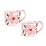 KAMMAK Ceramic Coffee Mug, 13.5oz Pink Mugs Set of 2, Novelty Cup for Tea, Juice, Milk, Cute Porcelain Water Cups with Handle for Women, Dishwasher and Microwave Safe
