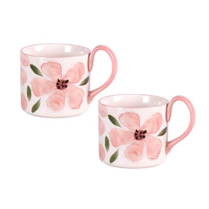 KAMMAK Ceramic Coffee Mug, 13.5oz Pink Mugs Set of 2, Novelty Cup for Tea, Juice, Milk, Cute Porcelain Water Cups with Handle for Women, Dishwasher and Microwave Safe