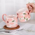 KAMMAK Ceramic Coffee Mug, 13.5oz Pink Mugs Set of 2, Novelty Cup for Tea, Juice, Milk, Cute Porcelain Water Cups with Handle for Women, Dishwasher and Microwave Safe