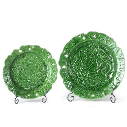 KAMMAK Ceramic Decorative Plate Set of 2, Porcelain Plates for Kitchen Dining Room Wine Cabinet Home Decor, Vintage Collector Plates with 2 Display Stand, Green Leaves (8-inch +...