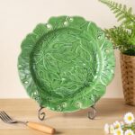 KAMMAK Ceramic Decorative Plate Set of 2, Porcelain Plates for Kitchen Dining Room Wine Cabinet Home Decor, Vintage Collector Plates with 2 Display Stand, Green Leaves (8-inch +...