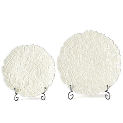 KAMMAK Ceramic Decorative Plate Set of 2, Porcelain Plates for Kitchen Dining Room Wine Cabinet Home Decor, Vintage Collector Plates with 2 Display Stand, Cream-Yellow Flowers...