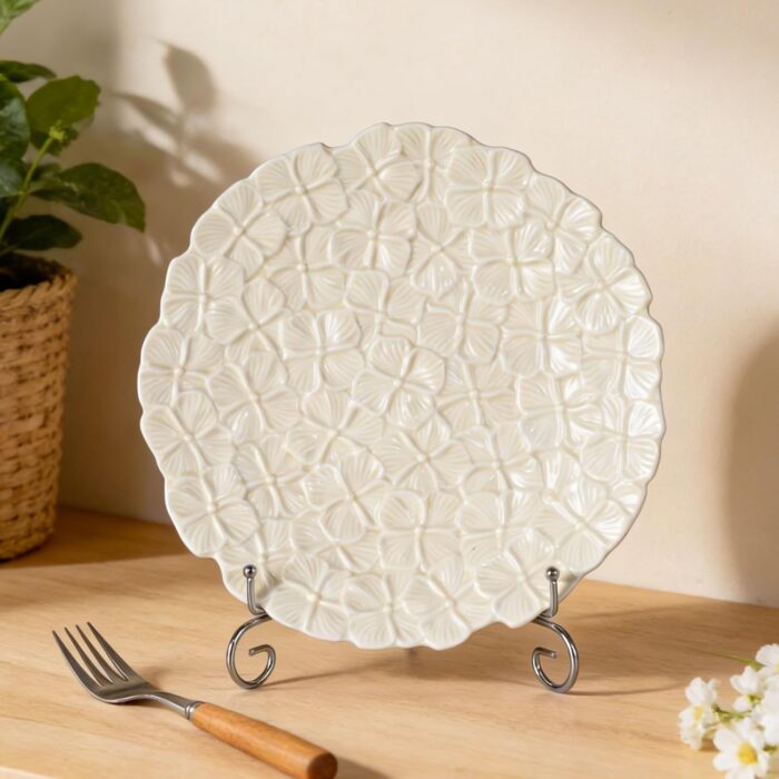 KAMMAK Ceramic Decorative Plate Set of 2, Porcelain Plates for Kitchen Dining Room Wine Cabinet Home Decor, Vintage Collector Plates with 2 Display Stand, Cream-Yellow Flowers...
