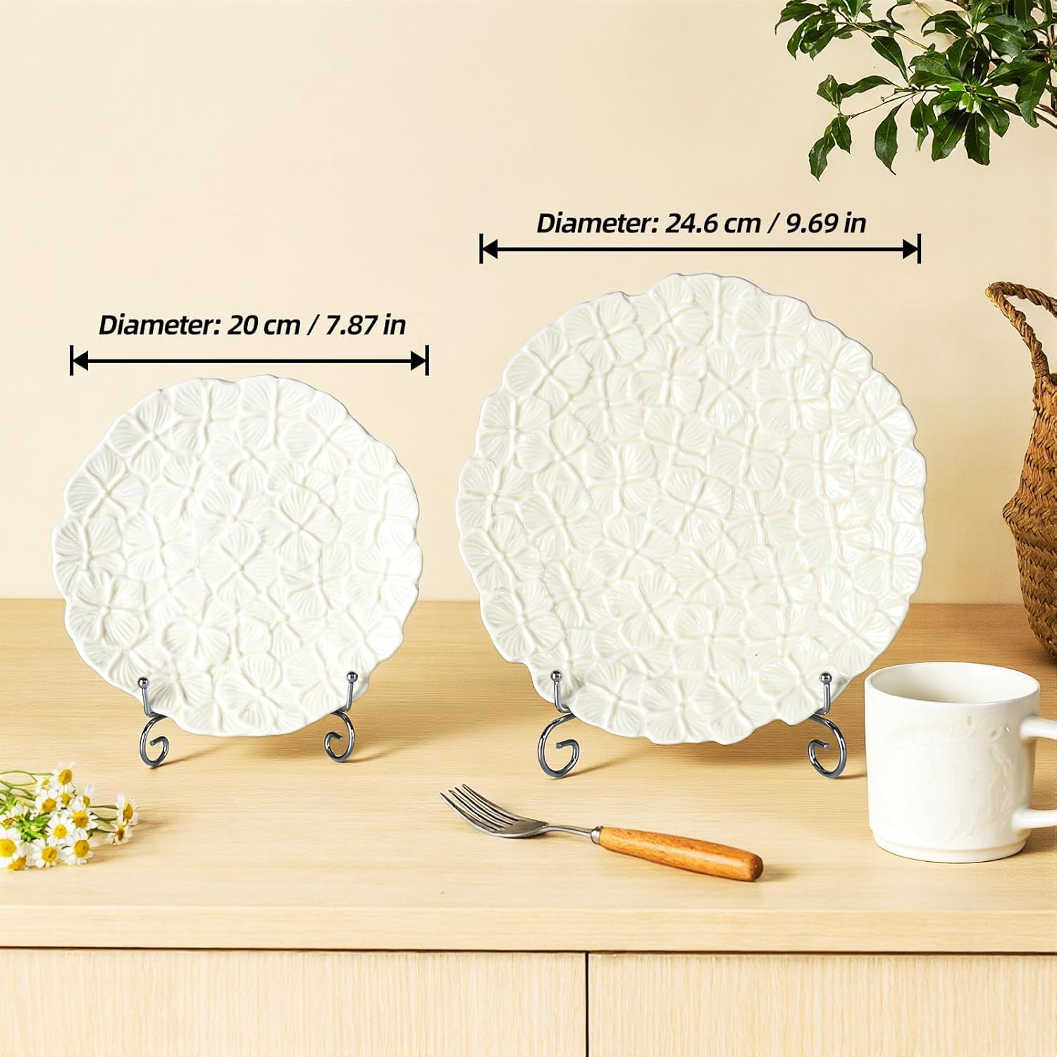 KAMMAK ceramic decorative plate set of 2 - porcelain plates with vintage style and display stands