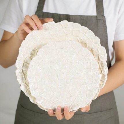 KAMMAK Ceramic Decorative Plate Set of 2, Porcelain Plates for Kitchen Dining Room Wine Cabinet Home Decor, Vintage Collector Plates with 2 Display Stand, Cream-Yellow Flowers...