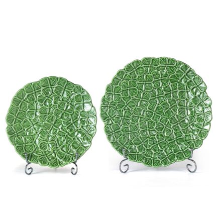 KAMMAK Ceramic Decorative Plate Set of 2, Porcelain Plates for Kitchen Dining Room Wine Cabinet Home Decor, Vintage Collector Plates with 2 Display Stand, Green Flowers (8-inch...