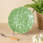 KAMMAK Ceramic Decorative Plate Set of 2, Porcelain Plates for Kitchen Dining Room Wine Cabinet Home Decor, Vintage Collector Plates with 2 Display Stand, Green Flowers (8-inch...