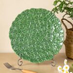 KAMMAK Ceramic Decorative Plate Set of 2, Porcelain Plates for Kitchen Dining Room Wine Cabinet Home Decor, Vintage Collector Plates with 2 Display Stand, Green Flowers (8-inch...
