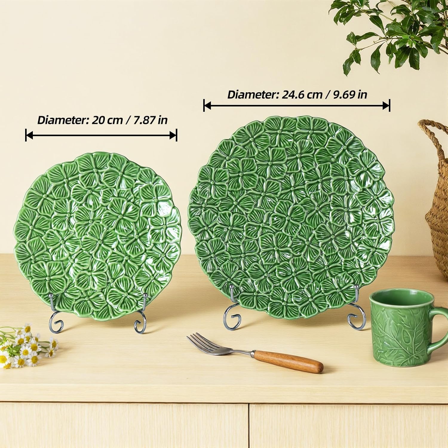KAMMAK ceramic decorative plate set of 2 - porcelain plates with vintage style and display stands