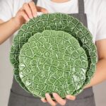 KAMMAK Ceramic Decorative Plate Set of 2, Porcelain Plates for Kitchen Dining Room Wine Cabinet Home Decor, Vintage Collector Plates with 2 Display Stand, Green Flowers (8-inch...