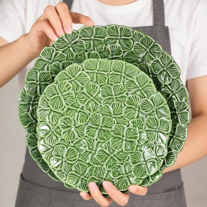 KAMMAK Ceramic Decorative Plate Set of 2, Porcelain Plates for Kitchen Dining Room Wine Cabinet Home Decor, Vintage Collector Plates with 2 Display Stand, Green Flowers (8 inch... KAMMAK Ceramic Decorative Plate Set of 2, Porcelain Plates for Kitchen Dining Room Wine Cabinet Home Decor, Vintage Collector Plates with 2 Display Stand, Green Flowers (8-inch...