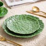 KAMMAK Ceramic Decorative Plate Set of 2, Porcelain Plates for Kitchen Dining Room Wine Cabinet Home Decor, Vintage Collector Plates with 2 Display Stand, Green Flowers (8-inch...