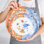 KAMMAK Ceramic Decorative Plate Set of 2, Porcelain Plates for Kitchen Dining Room Wine Cabinet Home Decor, Vintage Collector Plates with 2 Display Stand, Lotus Pattern (8-inch...