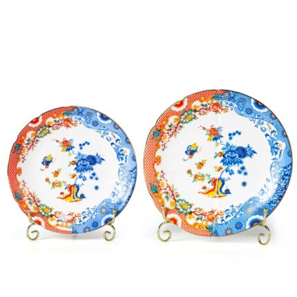 KAMMAK Ceramic Decorative Plate Set of 2, Porcelain Plates for Kitchen Dining Room Wine Cabinet Home Decor, Vintage Collector Plates with 2 Display Stand, Lotus Pattern (8-inch...